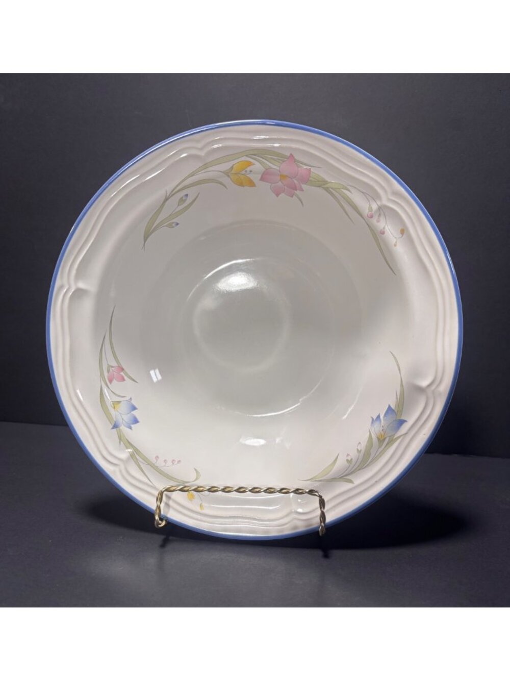 French Garden Genuine Stoneware Vegetable Serving Bowl Floral Design Vintage 80s